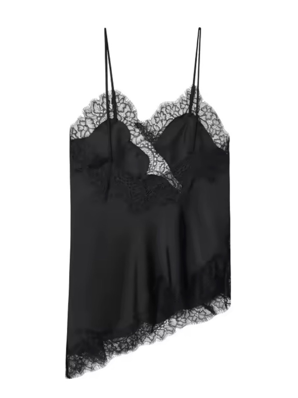 Black Satin Lace Slip Blouse - Spaghetti Straps